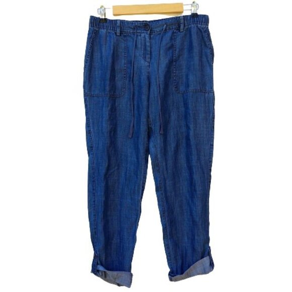 Lands' End Chambray Pants Size 4P Petite Roll Cuff Drawstring Waist Lyocell - Picture 1 of 9